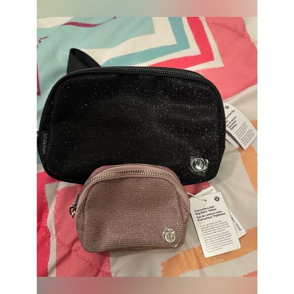 lululemon athletica Handbags - NWT Bundle Black Glitter Belt Bag + Pink Nano Pouch NWT